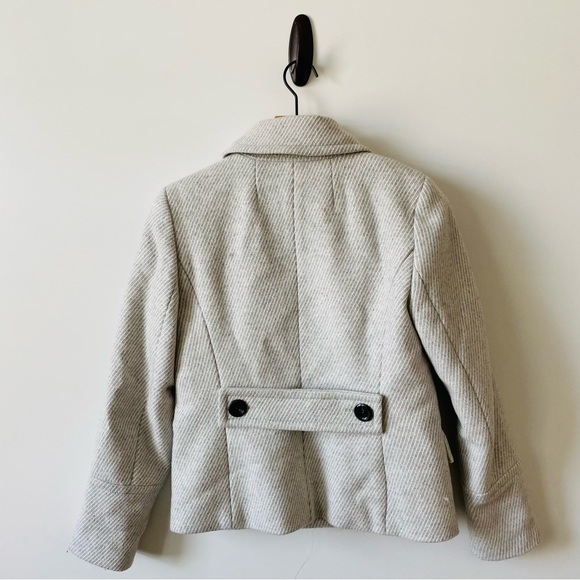 Banana Republic Melton Gray White Striped Peacoat Coat Wool Blend Jacket Double - Picture 4 of 4